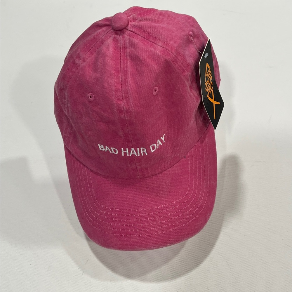 Bad Hair Day Embroidered Baseball Hat Adjustable Strapback with buckle. Pink